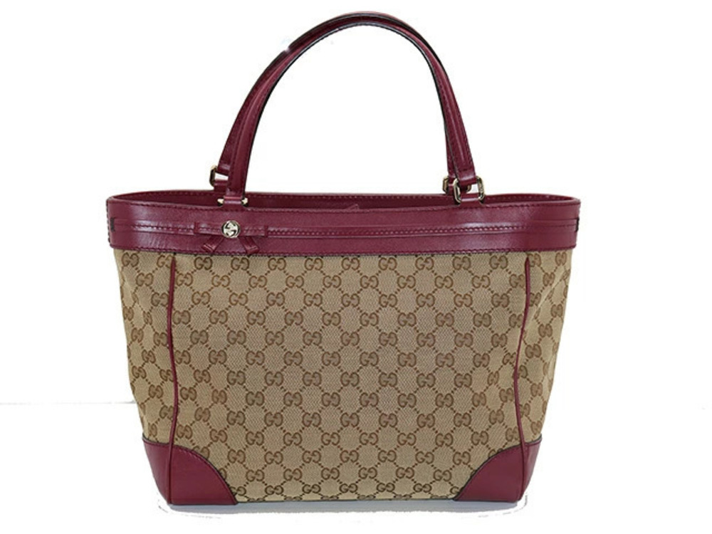 Gucci GG Mayfair Tote Bag Beige Cream Purple Canvas Calfskin